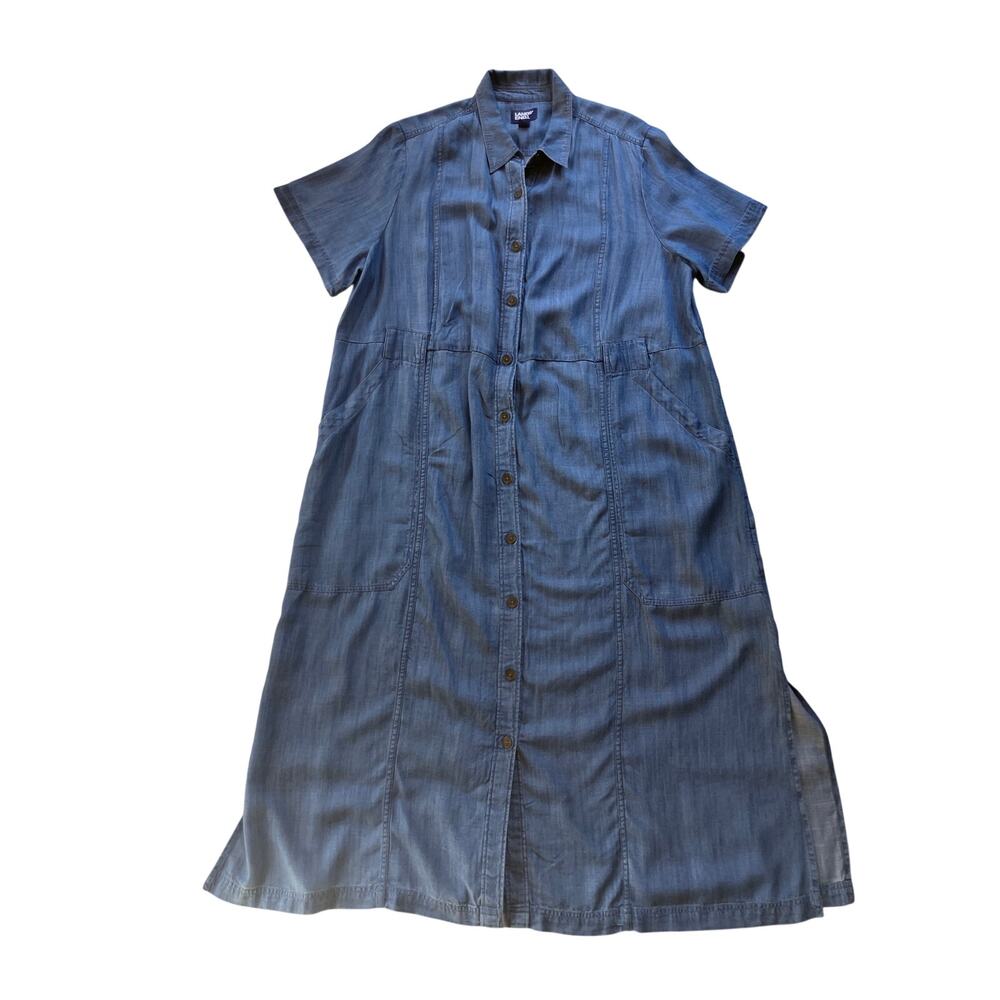Lands' End Chambray Midi Shirt Dress Size XL Short Sleeve Pockets